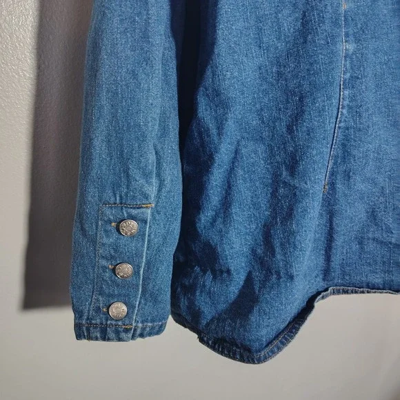 DENIM &‎ CO cowgirl 1X Blue Denim Button Front Blazer Jacket 100% Cotton vintage - Picture 3 of 8